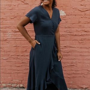 Roolee Adair Ruffle Wrap Dress Navy